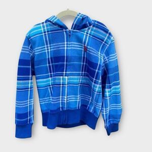 U.S. Polo Blue Plaid Zip Up Hoodie xs (4-5)